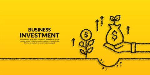 Hand hold money bag with plant background, Business strategy and return on investment concept,  business growth to success