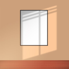 Window shadow overlay scene and white frame on room wall background. Illustration window shadow overlay scene design