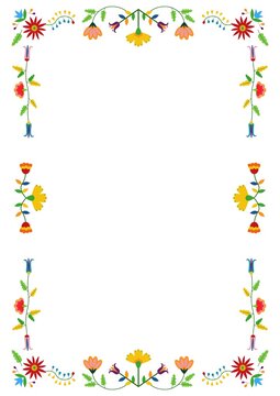 Mexican Otomi, Tenango embroidery style frame. Ethnic floral design. For fiesta invitation, greeting card, banner, flyer.