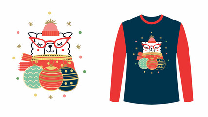 Cute illustration for children clothes. New year vector cartoon illustration. T hirt design. Print for children textile. Christmas card. Winter cartoon illustration with character. Design for children