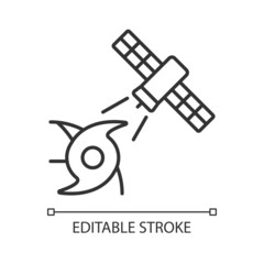 Weather, climate monitoring satellite linear icon. Meteorological observation. Thin line customizable illustration. Contour symbol. Vector isolated outline drawing. Editable stroke