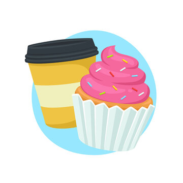 Breakfast Menu Emoji Icon Illustration. Muffin and Coffee Vector Symbol Emoticon Design Doodle Vector.