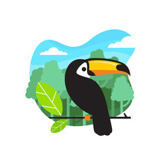 Bird colorful flat illustration with nature background, in landing page style