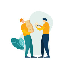 Vector illustration of delivery guy courier with colorful flat design