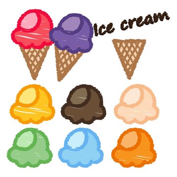 Set ice cream Icon design colorful chalk. Draw a picture on a white background.