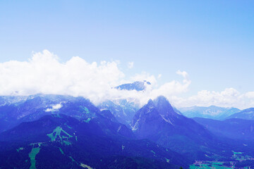 Fototapeta premium Wank mountain peaks near Garmisch-Partenkirchen, Bavaria. View from above of the surrounding landscape with mountains.