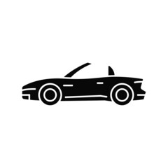 Convertible car black glyph icon. Cabriolet with retractable roof. Open top car driving experience. Two-door sports vehicle. Silhouette symbol on white space. Vector isolated illustration