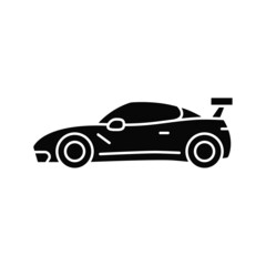 Customized sports car black glyph icon. Designing vehicle for street racing. Upgrading automobile performance. Aftermarket accessories. Silhouette symbol on white space. Vector isolated illustration