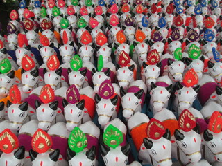 Obraz premium cows made out of clay for decoration purpose