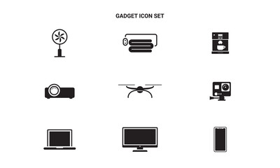 Illustration vector graphic of Devices and gadgets icons set. fan, air conditioner, coffee maker, proyektor, drown, camera, laptop, notebook, desktop and mobile phone icon