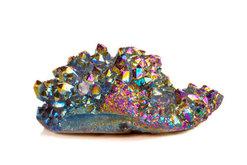 Macro mineral stone Titanium Quartz, Flame Aura Quartz on a white background