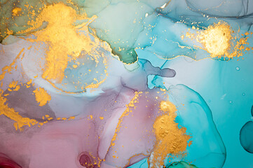 Metallic Abstract Liquid. Alcohol Ink on Paper.