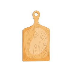 Wooden cutting board in cartoon style on a white isolated background. Kitchen concept, chopping and cooking