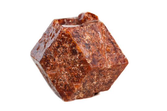 Macro mineral stone Garnet on a white background