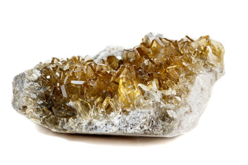 Macro mineral stone baryte crystals, Barite on a white background