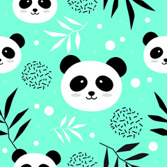 cute panda seamless pattern with light blue background