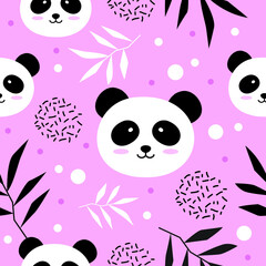 cute panda seamless pattern with pink background
