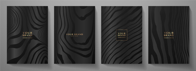 Modern elegant cover design set. Luxury fashionable background with black line pattern. Elite premium vector template for menu, brochure, flyer layout, presentation