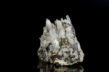 Macro mineral stone Galena, Sphalerite, Pyrite, Quartz on a black background