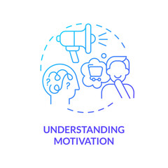 Understanding motivation blue gradient concept icon. Factors that make you buy. Real emotions and thoughts. Consumerism abstract idea thin line illustration. Vector isolated outline color drawing