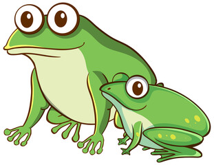 Mother and baby frog cartoon on white background