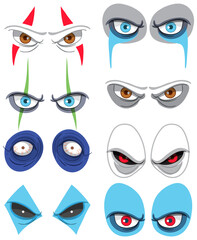 Set of many creepy clown eyes