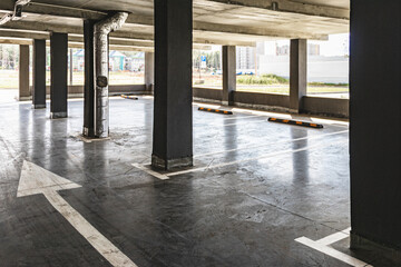 Underground parking located under the residential building. Storage place for personal transport for city residents.