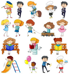 Set of different doodle kids cartoon character