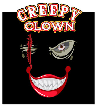 Creepy clown text design with creepy clown face