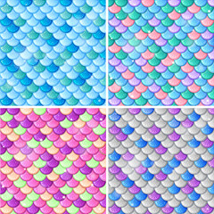 Set of fish scale seamless pattern background