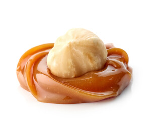 hazelnut in melted caramel