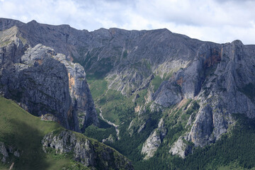 High altitude mountain landscape under blue sky