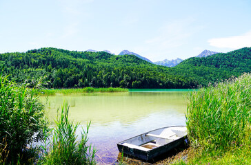 Weissensee near Füssen, Bavaria. View of the lake with the surrounding landscape.