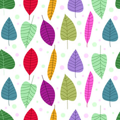 seamless pattern colorful leaf with circle ornament, pattern art leaf for wallpaper_fabric textile_social media background and website