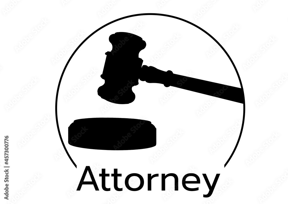 Fototapete digitally generated image of attorney text with gavel icon on round banner against white background