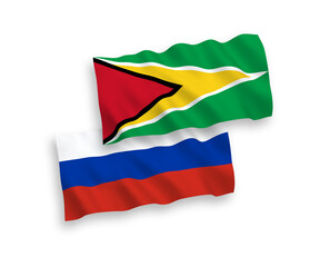 Flags of Co-operative Republic of Guyana and Russia on a white background