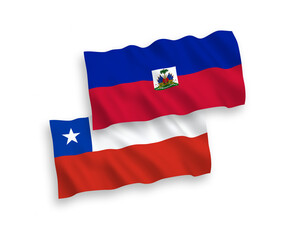 Fototapeta premium Flags of Republic of Haiti and Chile on a white background