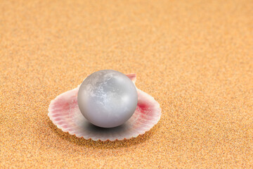 Close up image of Earth shape  pearl in a shell 