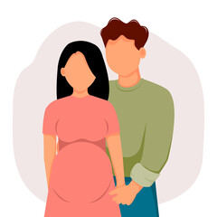 Happy couple, family pregnant. Vector illustration in flat style.