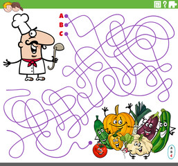 maze game with cartoon chef and vegetables