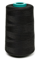 Spool of black sewing threads isolated on white background