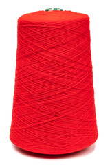 Cone of red color threads isolated on white background