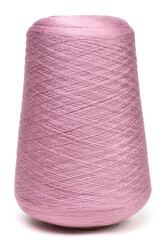 Spool of purple sewing threads isolated on white background