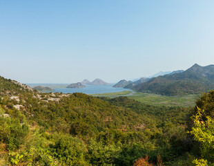 View of Lake Skadar in the mountains of Montenegro panorama