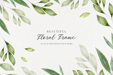 Beautiful flower floral watercolor frame, background. Place for your text. Leaves, nature, flowers with texture. 