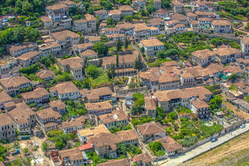 View from above of red roofs and houses