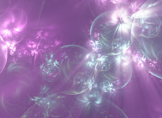 Abstract fractal art background which suggests a floral pattern and pearly bubbles, in pretty pastel pink and, silver.