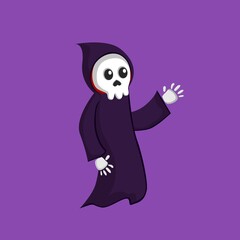 cute grim reaper cartoon with skull face for halloween.
