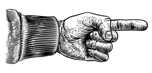 Hand Pointing Direction Finger Engraving Woodcut