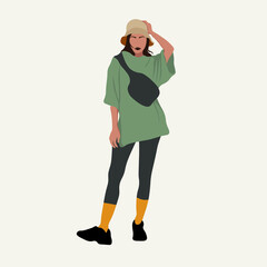 Flat vector illustration of young woman isolated.